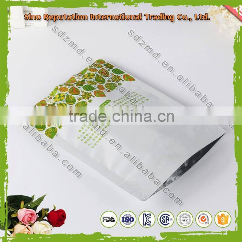 Hot selling laminated plastic tea packaging heat zipper top bag / stand up pouch