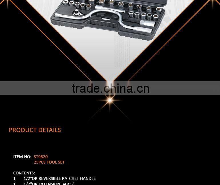 25Pcs Hand Tool Set with 8-22mm Socket and Spinner Handle