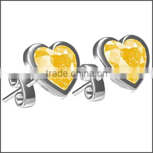 2015 Newest Titanium Gold Fashion earring with heart Zircon stone
