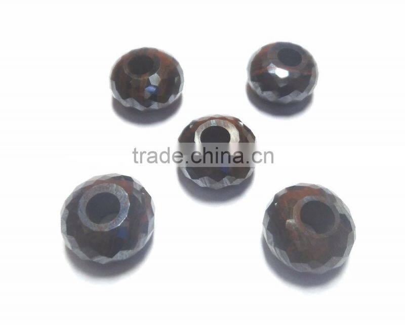 Natural Iron Tiger Eye Fancy Faceted Handmade Roundel Big Hole Beads