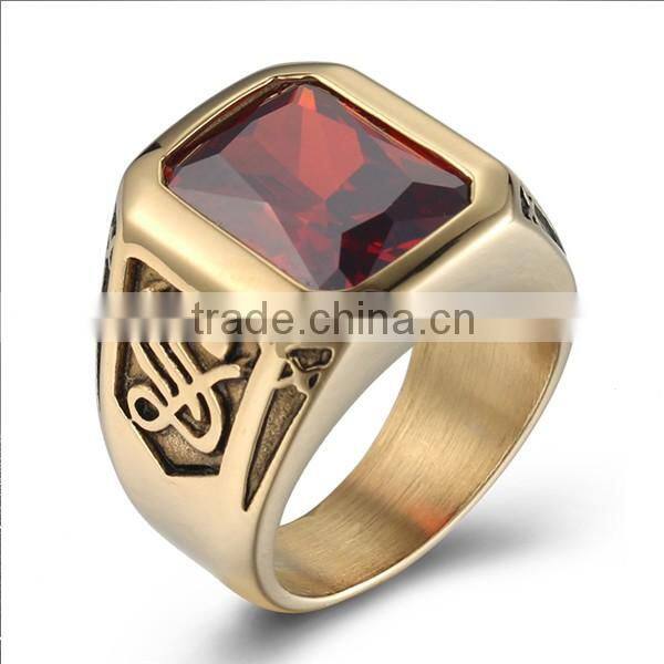 18k gold plated gothic smart surgical stainless steel gemstone ring