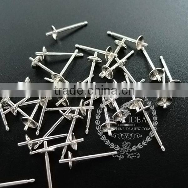 4MM 925 solid sterling silver round base solid silver earrings stud bezel DIY jewelry supplies 1702066