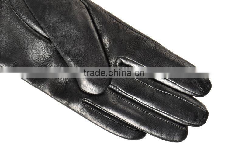 Hot selling white thread little bowknot sheepskin leather gloves for female