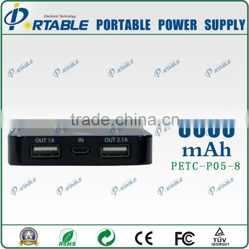 Li-polymer battery Slim power bank with built-in cable 8000mAh Power Bank Shell