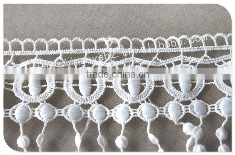 Special design 12.5cm width polyester macrame fringe lace trim water soluble