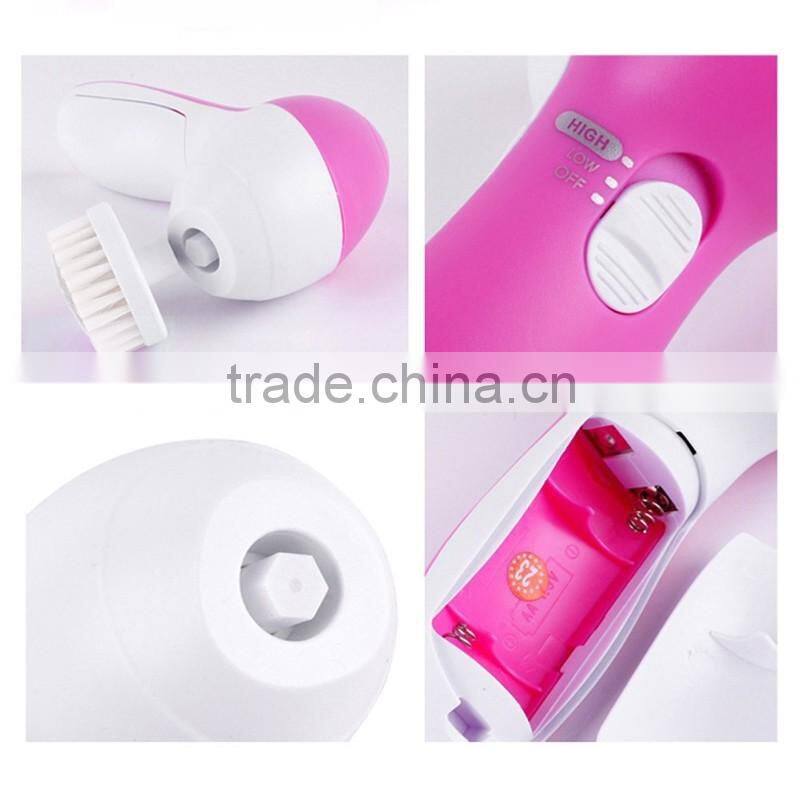 YF-029 5 in 1 Multi-Function Portable Facial Skin Care Electric Massager/Scrubber with Facial Latex Brush Cosmetic Sponge