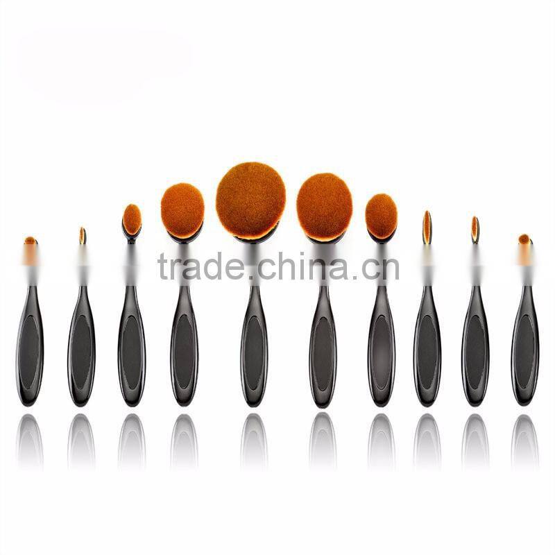 2016 Hot Sale Makeup Brush 10pcs Private Label Tooth Brush Wholesale Oval Foundation Makeup Brush Set