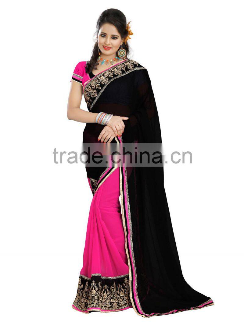 Black and red color weightless sarees