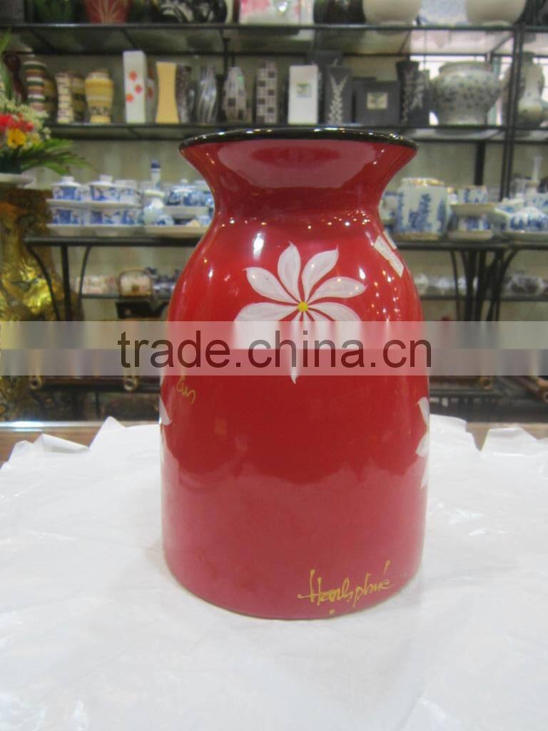 Eco-friendly ceramic vase, red color, modern design made in Vietnam, Hanoi