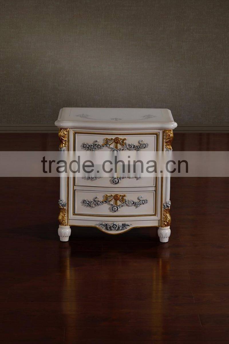 Bisini Luxury King Size Bedroom Set, European Style Latest Antique Fashion Grey and Gold Bedroom Set