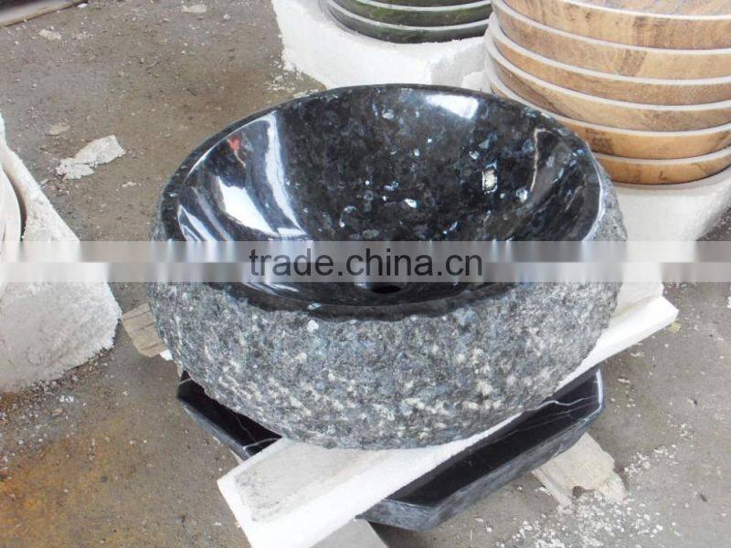 Blue pearl granite stone bathroom sink with natural outside