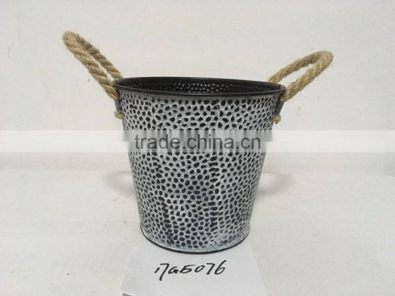 black 10" french decorative powder coated galvanized metal flower bucket for home & garden