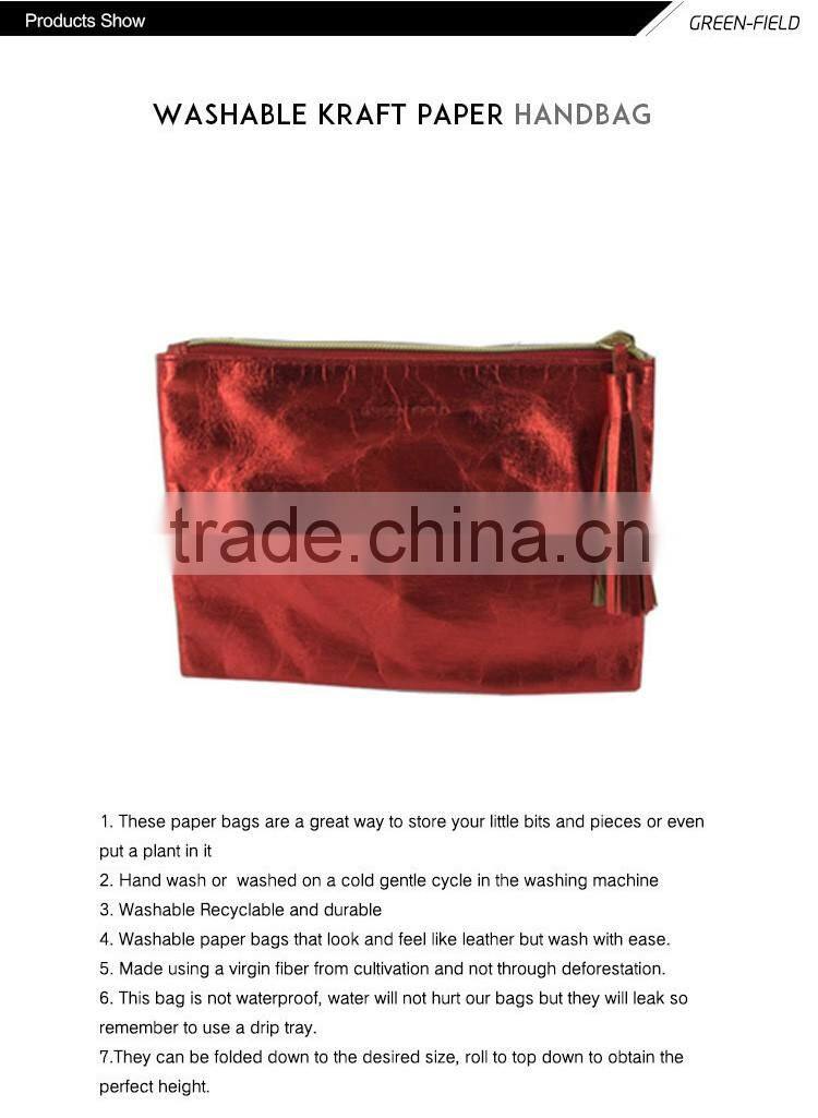 Red washable paper clutch bag ladies evening clutch pouch