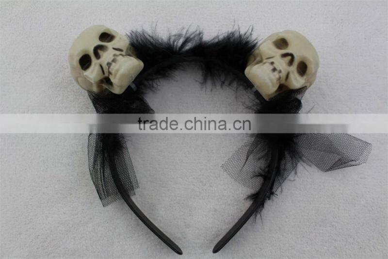 Halloween skull hairband scary skull headband with feather