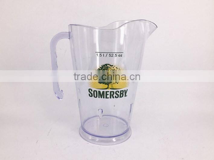BPA free PS/AS/PC/Arylic 1500ml plastic ice beer water pitcher/jug