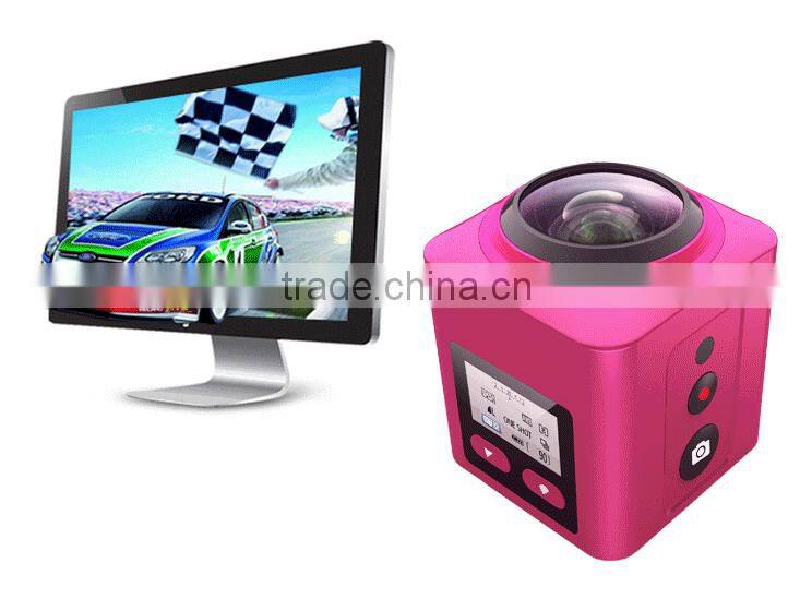 Newest Fashion 360 degree Full-Viewing sport dv camera 220 degree Fisheye Super wildangle Lens action camera