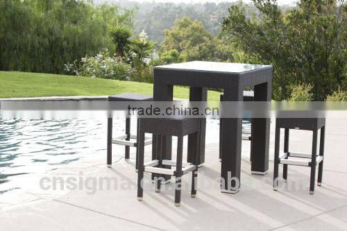 2017 Trade Assurance best price outdoor synthetic rattan metal unique bar table set furniture