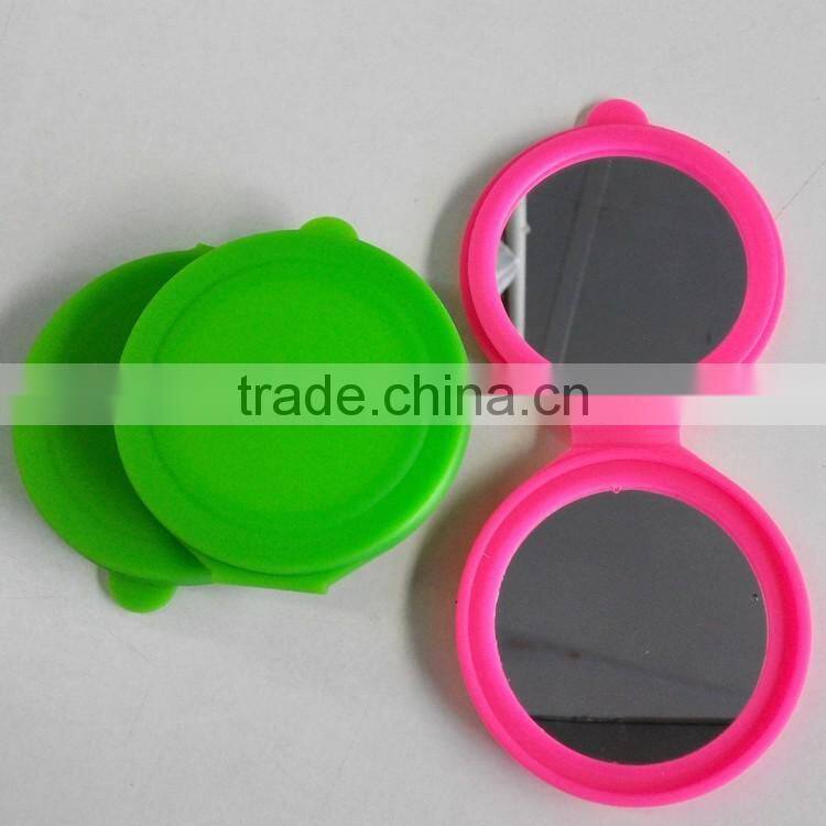 Facotory custom double face foldable round silicone cosmetic mirror