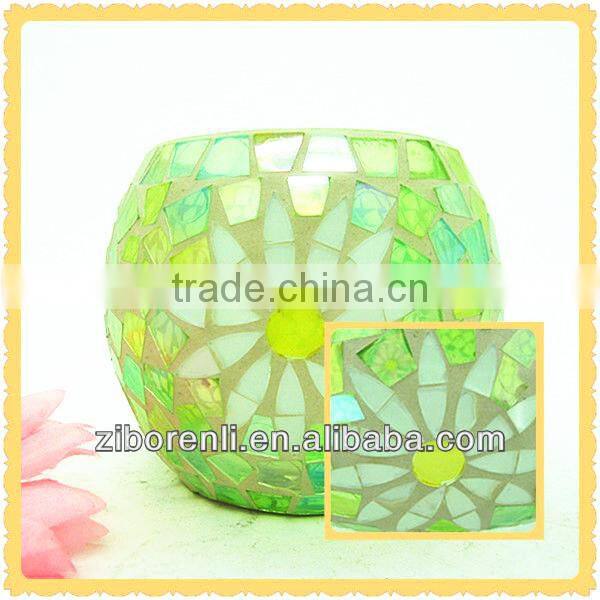 Mosaic Art Decoration Western Aqua Floral Large Colored Glass Flower Vase