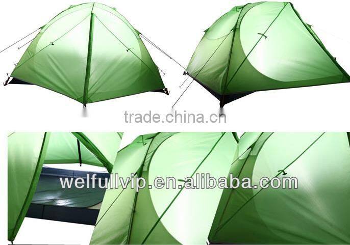 2 men green camping tent