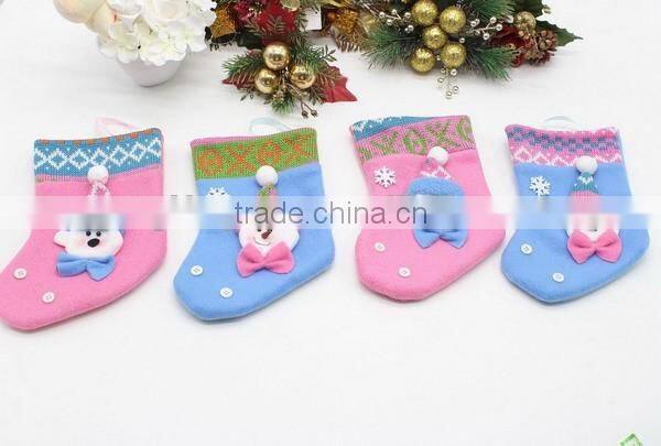 New 2017 blue and pink set of the fabric stocking hanger holder wool felt Christmas socks santa with snowflake and buttons decor