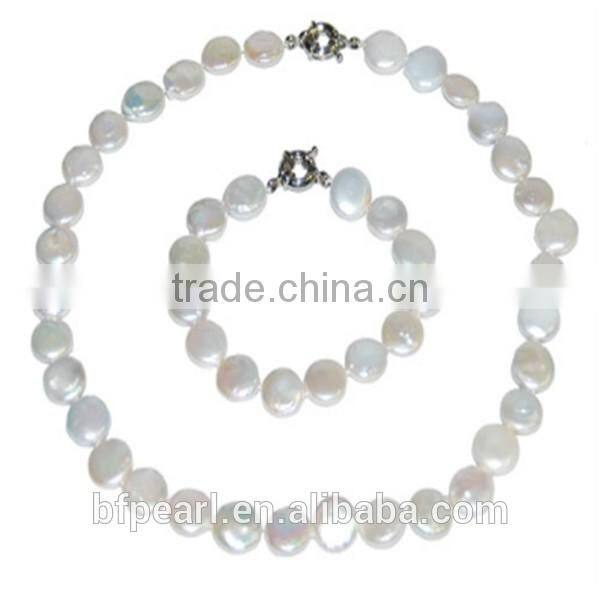 Coin freshwater pearl necklace with 9 inches Bracelet Jewelry Set