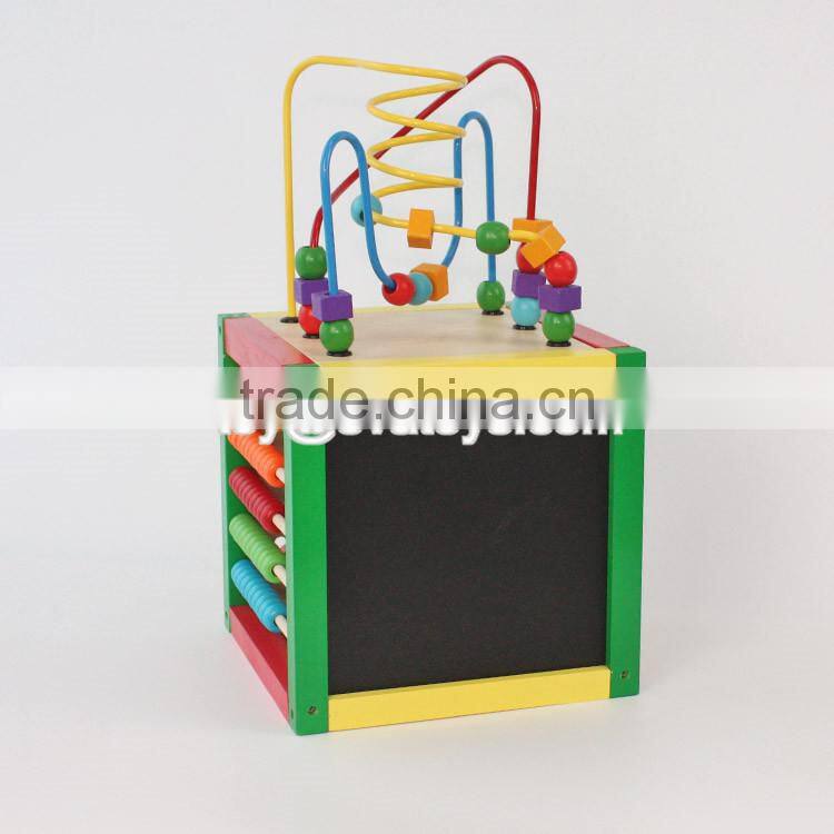 Best educational bead maze toys mini wooden kids activity cube W11B142