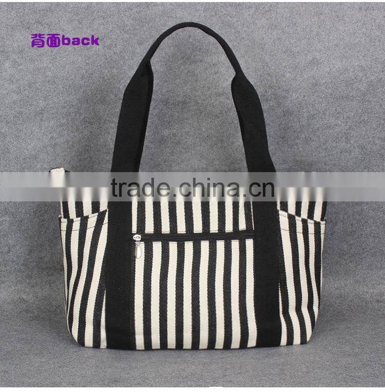 Black and White Stripes Canvas Handbag For Women