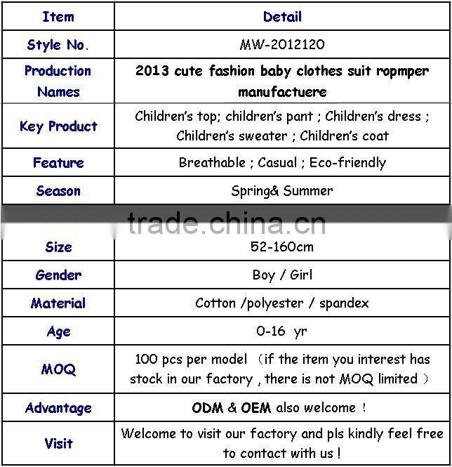 2017 cute fashion baby clothes suit ropmper manufactuere