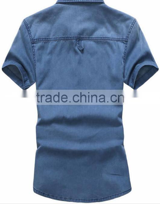 Men's Printed Denim Shirts Short Sleeve Denim Shirt For Men Washed Denim Casual Shirt