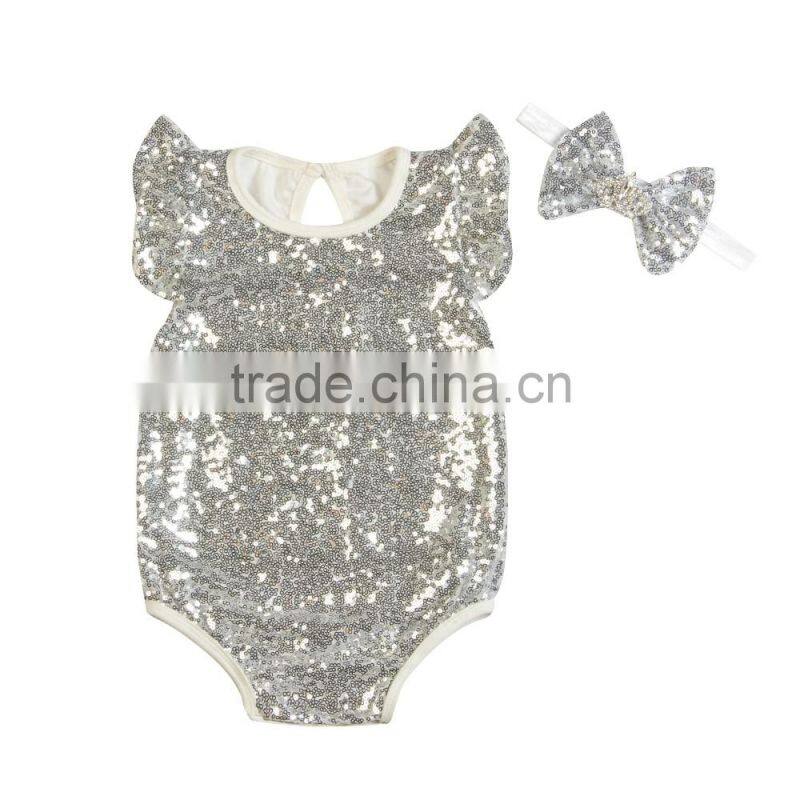 Hot sale new style romper baby girl's full sequin romper, pretty baby one pc clothing