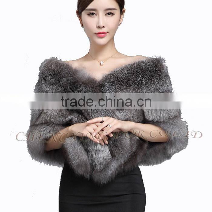 CX-B-133C Elegant 100% Real Fox Fur Cape And Stole Women Fur Shawl For Evening Dress