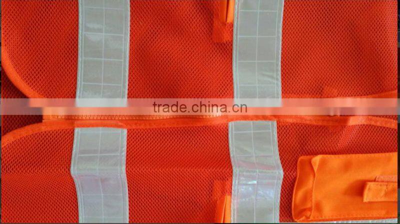 new design orange mesh reflective vest white ruban vest zipper vest