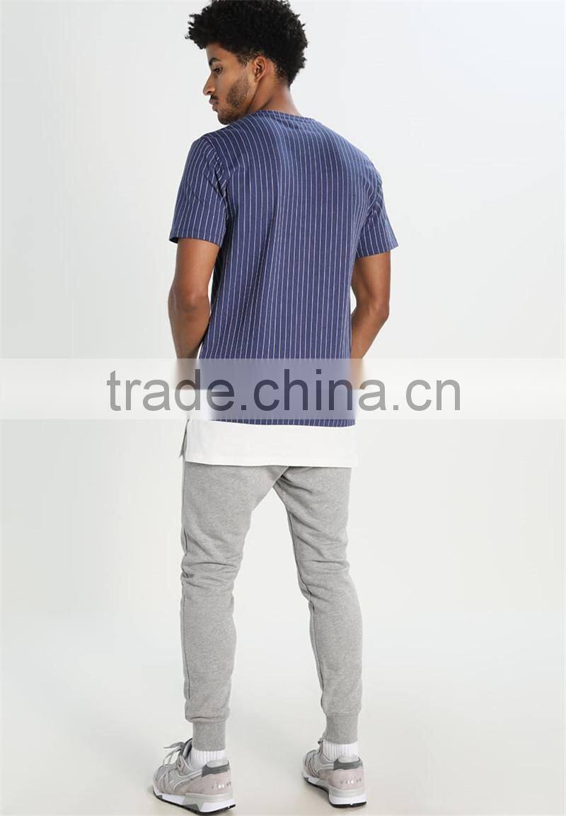 MGOO New Launched Streetwear Cool Fit T-shirt Mens Vertical Stripe Longline T Shirts