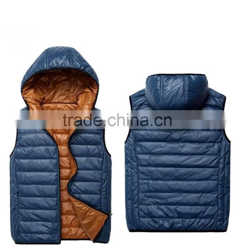 Popular Lightweight Fake Down Reversible Vest For Man With Hood