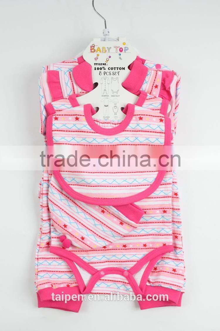 Baby Pink 100% Cotton 8 Pcs Clothing Gift Set 8TB1-116 Newborn Baby Gift Set With Hanger Package