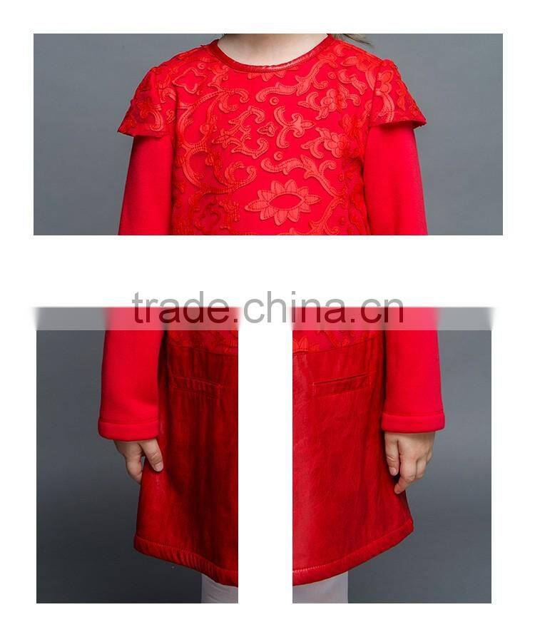 2017 New Arrival Girls Casual Party Dress Together With Leather Girls Long Sleeve Frock