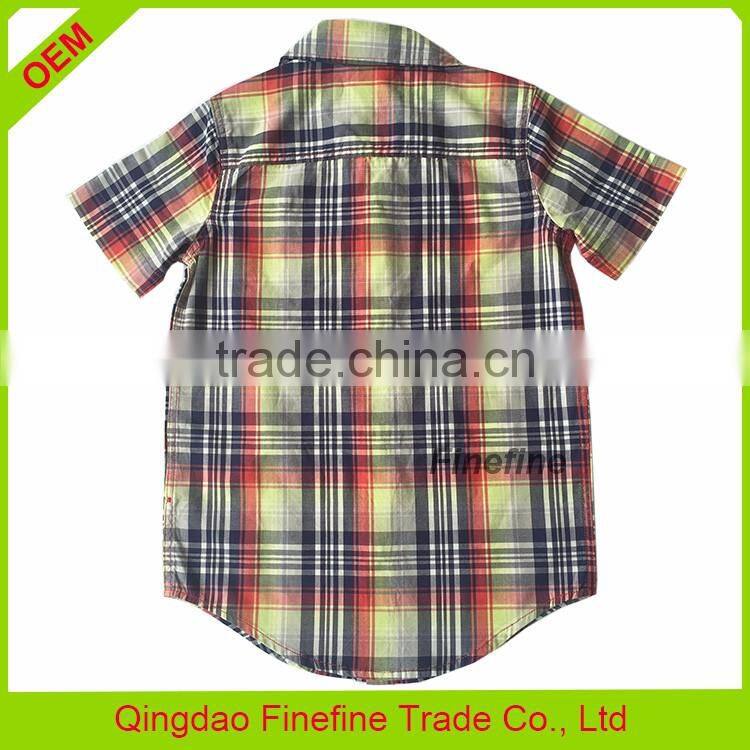 High end fashion short sleeve kids grid shirts