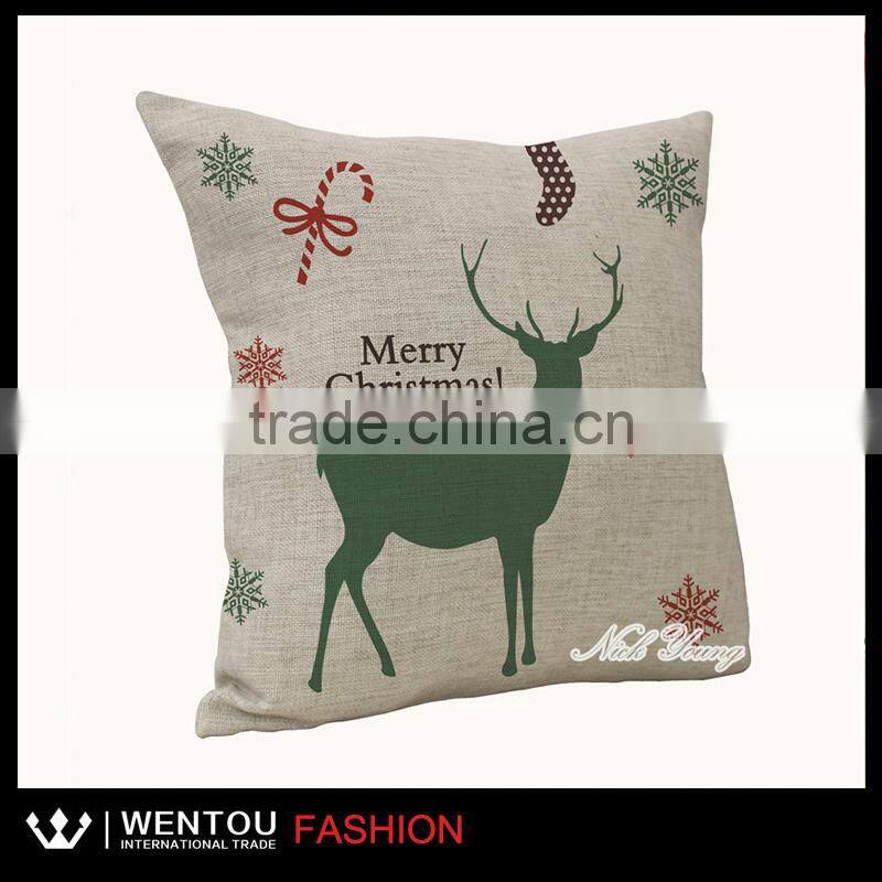 Reindeer Burlap Christmas Pillow Cover