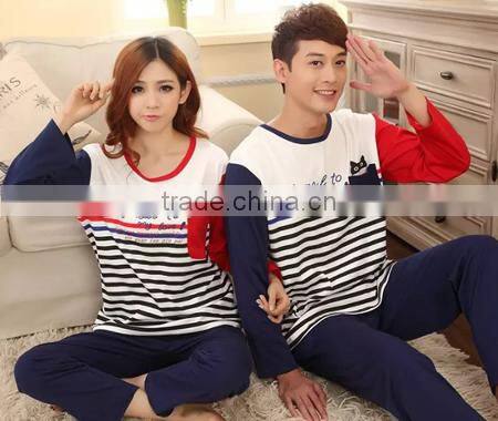 2015 wholesale striped cotton couples pajamas