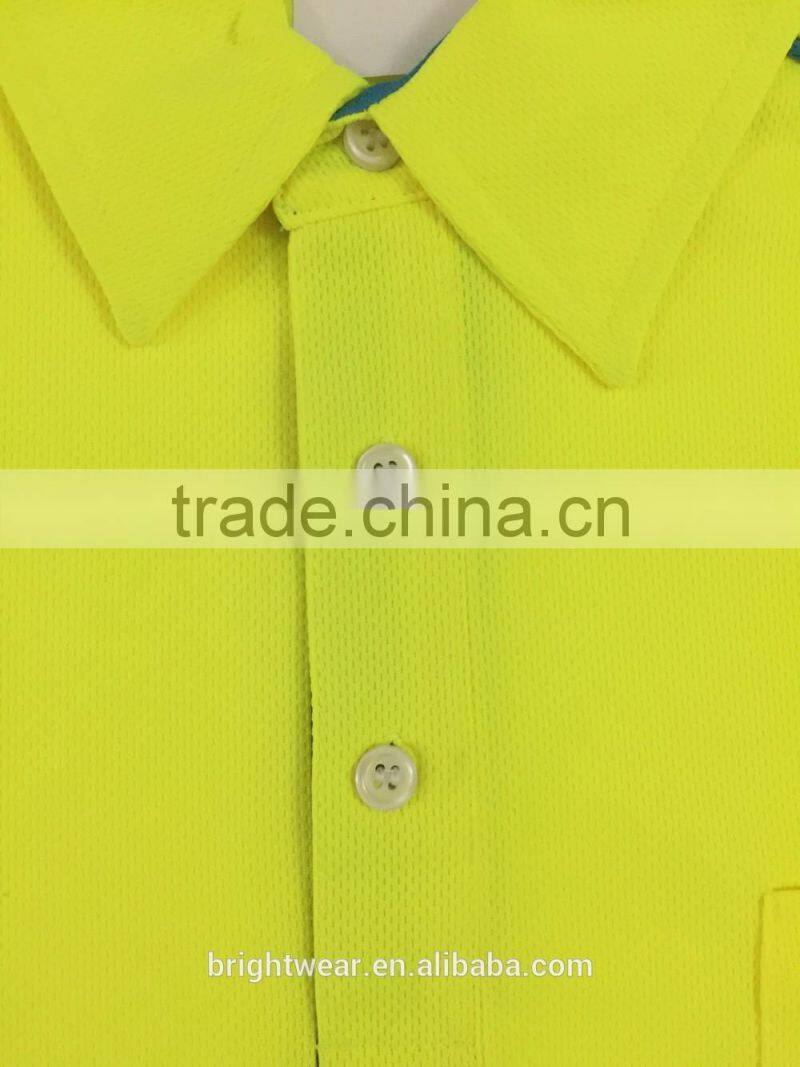 Wholesale contrast long sleeve hi vis safety 3M tape AS/NZS reflective fluorescent polo shirt