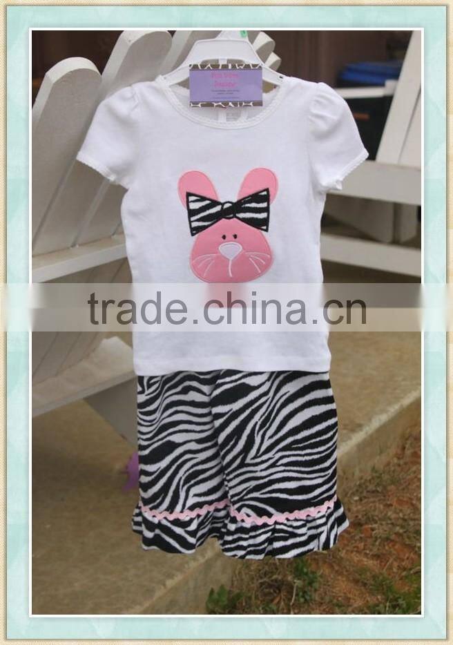 Baby girls easter boutique clothing childrens boutique wholesale clothes rabbit embroidery cotton top match ruffle pants sets