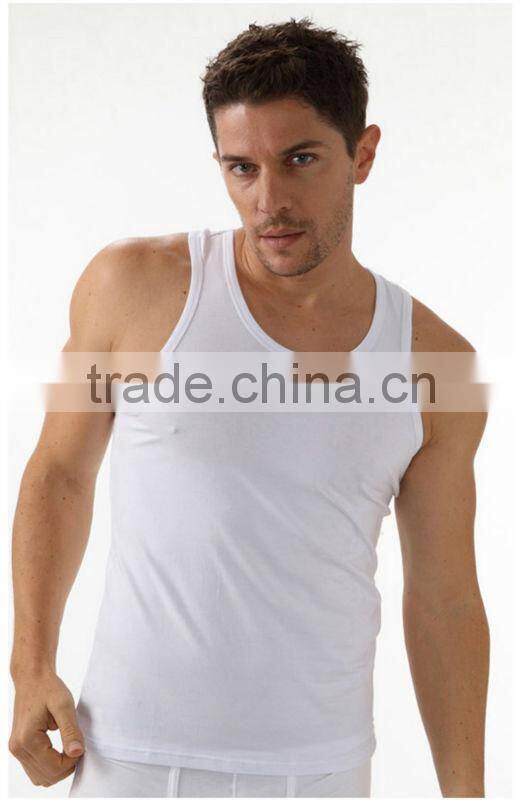 OEM Plain slim fit solid color bamboo singlet for men / mens white singlets T13322