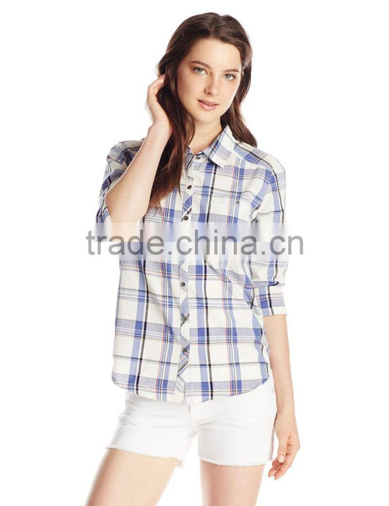 100% cotton long sleeve plaid check shirt/blouse