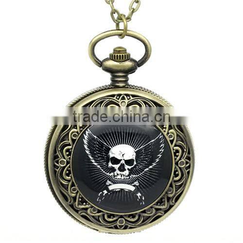 Round Antique Bronze Skull Pattern Halloween Battery Included Pocket Watches 73.5cm
