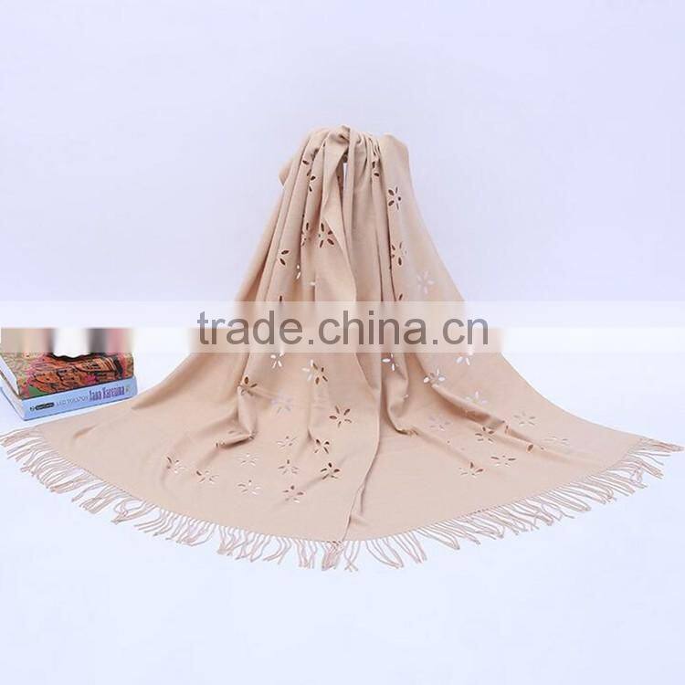 Classic jacquard cashmere hollow out design acrylic long lady scarf