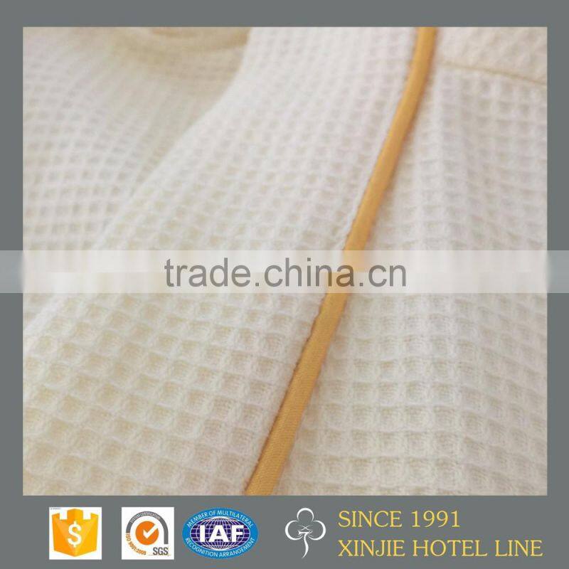 hotel white waffle bathrobe with piping