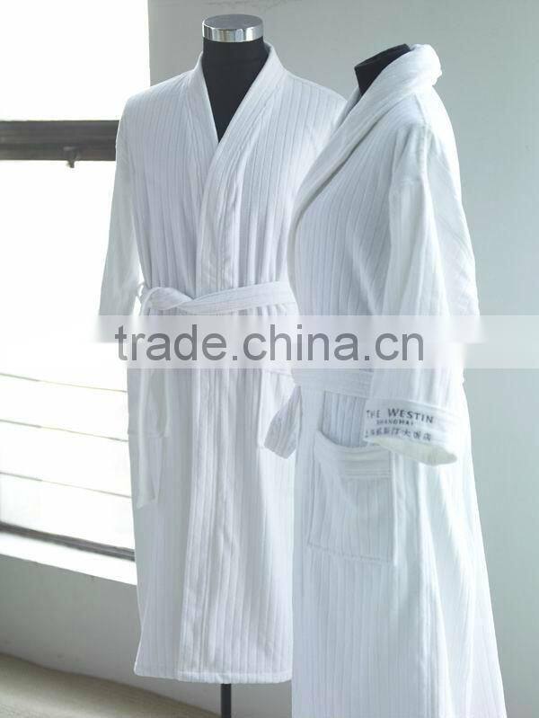 luxury stripe cut velvet bathrobe for 5 star hotels