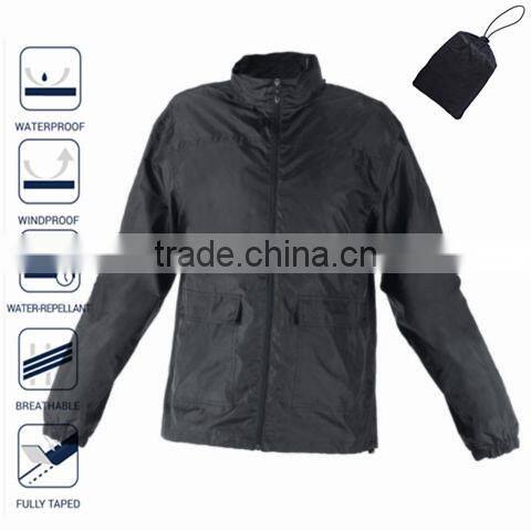 100% Polyester Lightweight Waterproof Jacket with bag and reflective piping