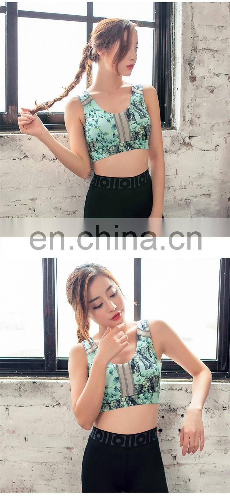 latest new woman yoga with net yarn clothing wholesale sports bra top with support inner bra and elastic fabric